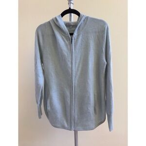 Neiman Marcus 100% Cashmere Full Zip Hooded Sweater Light Blue L